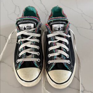 Converse Black Low-Top Sneakers with Multicolor Frayed Trim